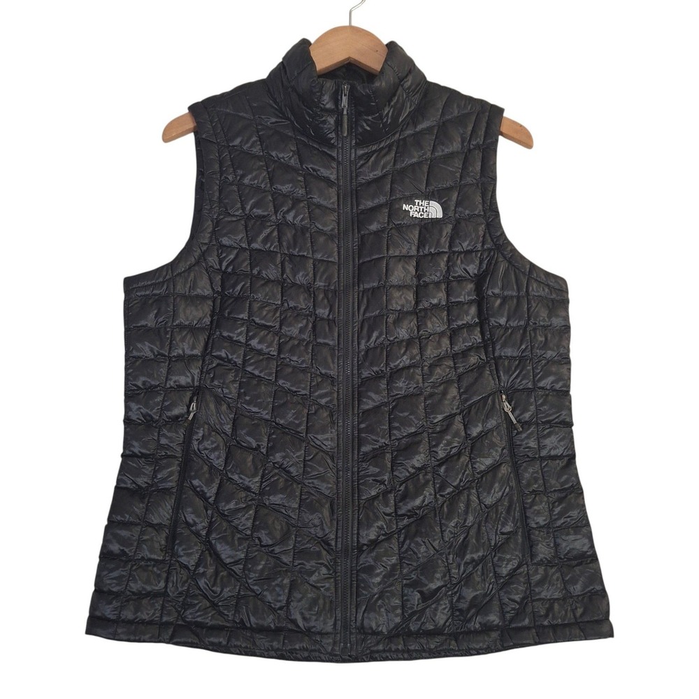 The North Face Thermoball Eco Vest Womens Large Black Quilted Puffer Full Zip